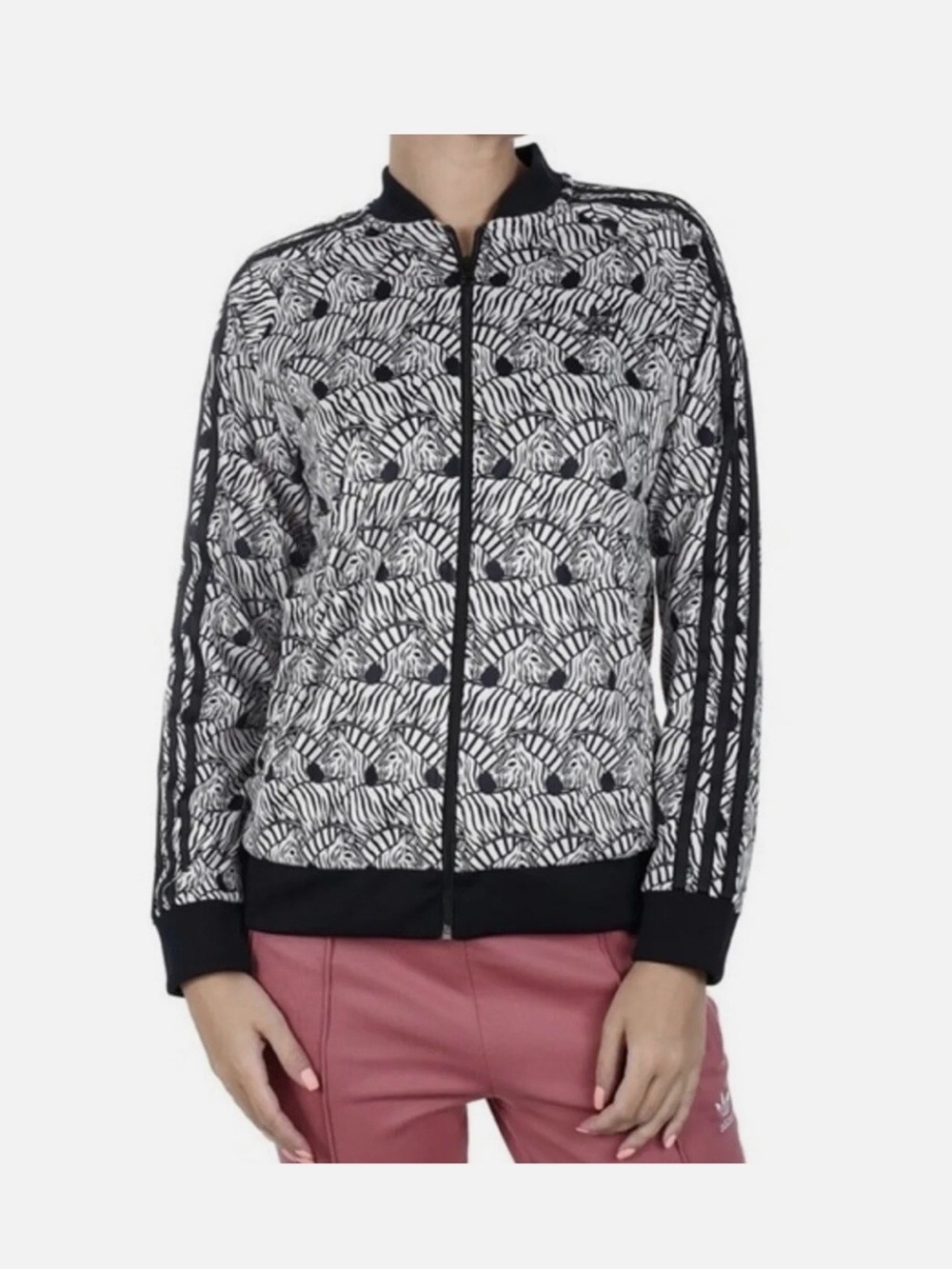 adidas Women's Black & White Zebra-Print Bomber Jacket